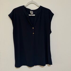 Anne Klein Midnight Blue Blouse with Gold Buttons